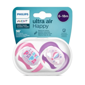 Philips Avent Lot de 2 Sucettes Orthodontiques Ultra Air Happy 6-18m Fille