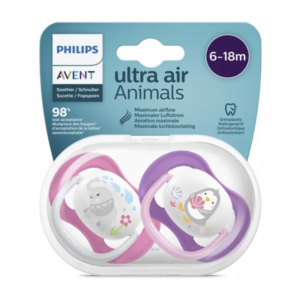 Philips Avent Lot de 2 Sucettes Orthodontiques Ultra Air Animals 6-18m Fille