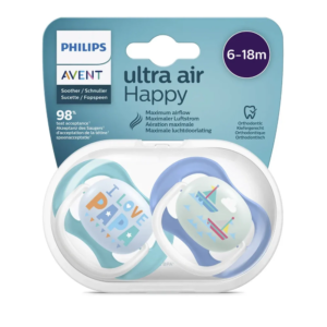 Philips Avent Lot de 2 Sucettes Orthodontiques Ultra Air Happy 6-18m Garçon